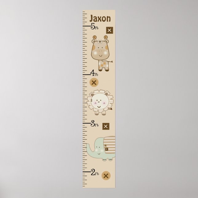 Personlig Cute Safari Animals Growth Chart Poster (Framsidan)