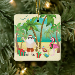 Personlig Cute Santa and Beach Birds God jul Julgransprydnad Keramik