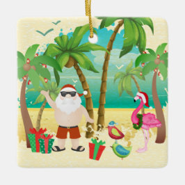Personlig Cute Santa and Beach Birds God jul Julgransprydnad Keramik