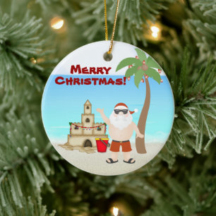 Personlig Cute Santa Beach God jul Julgransprydnad Keramik