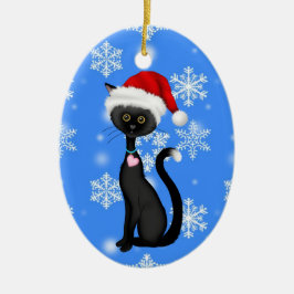 Personlig Cute Santa Cat på Snöflingor jul Julgransprydnad Keramik