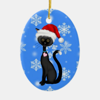 Personlig Cute Santa Cat på Snöflingor jul Julgransprydnad Keramik