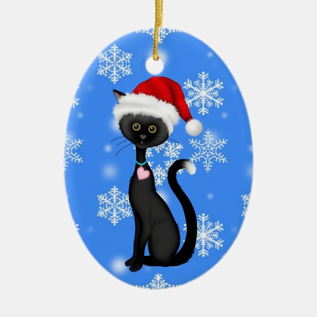 Personlig Cute Santa Cat på Snöflingor jul Julgransprydnad Keramik (Framsidan)
