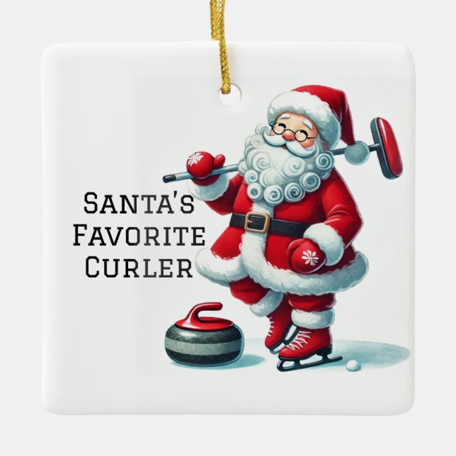 Personlig Cute Santa Curling Julgransprydnad Keramik (Framsida)