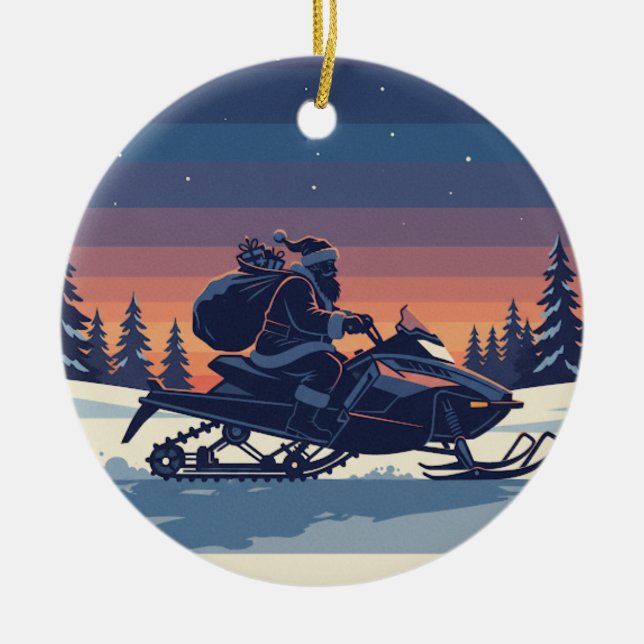 Personlig Cute Santa Doing Snowmobiling Julgransprydnad Keramik (Framsidan)