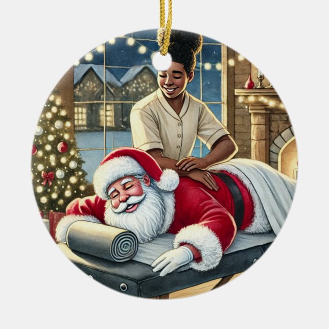 Personlig Cute Santa Hämta en massaker Julgransprydnad Keramik (Framsidan)