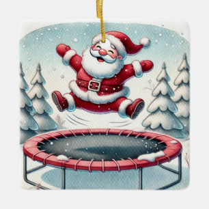 Personlig Cute Santa Jumping på Trampoline Julgransprydnad Keramik