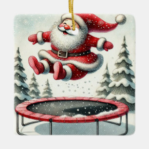 Personlig Cute Santa Jumping på Trampoline Julgransprydnad Keramik