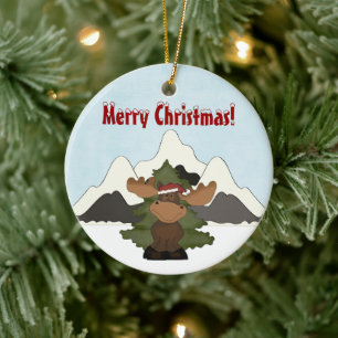 Personlig Cute Santa Moose Mountain Ornament