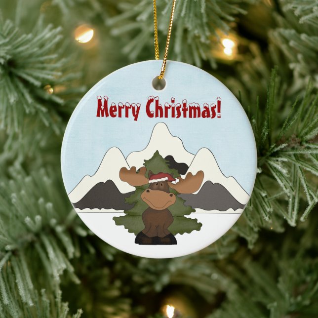 Personlig Cute Santa Moose Mountain Ornament (Träd)
