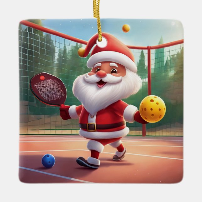 Personlig Cute Santa Pickleball Julgransprydnad Keramik (Framsida)