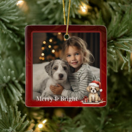 Personlig Cute Santa Puppy Hund Julfoto Julgransprydnad Keramik