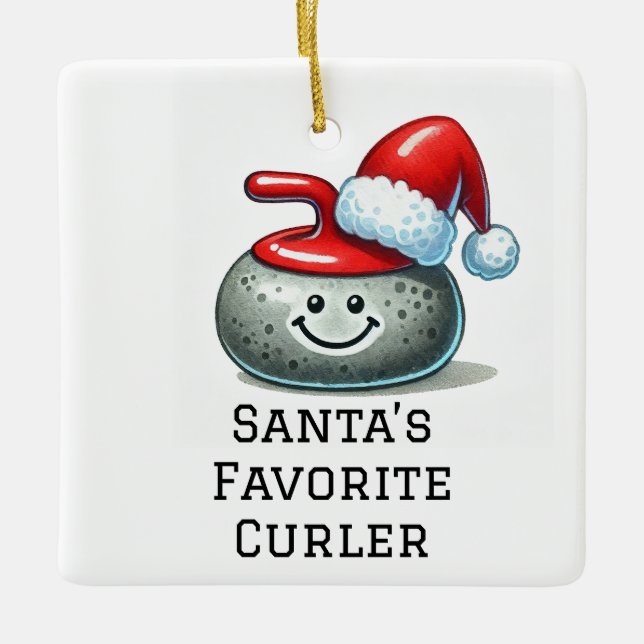 Personlig Cute Santa's Favorite Curler Julgransprydnad Keramik (Framsida)