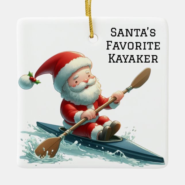 Personlig Cute Santa's Favorite Kayaker Julgransprydnad Keramik (Framsida)