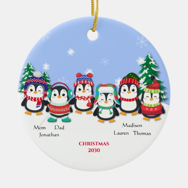 Personlig Cute Sex Penguin Snö Scene Julgransprydnad Keramik (Framsidan)