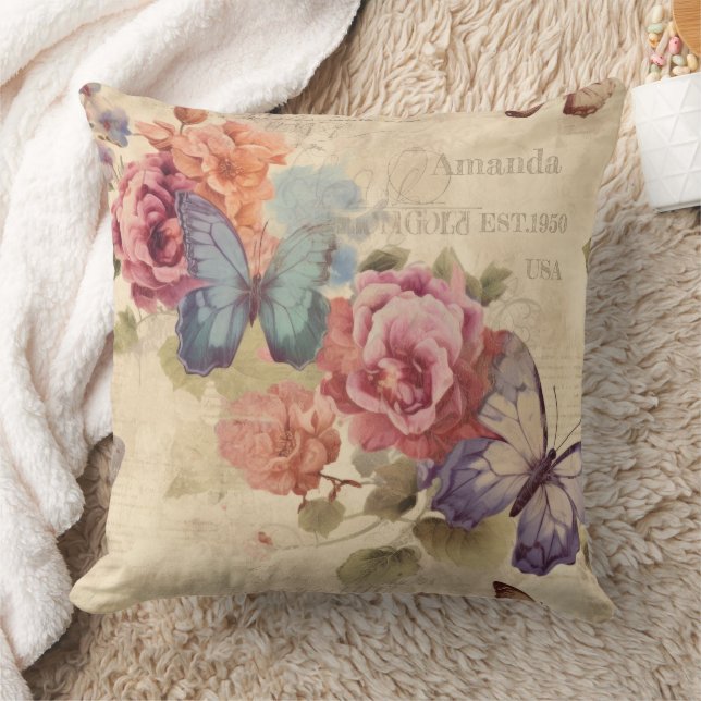 Personlig Cute Shabby vintage botanical Rustic Kudde (Filt)