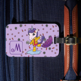 Personlig Cute & Simple Lila Unicorn Blommigt Bagagebricka