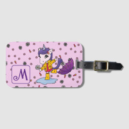 Personlig Cute & Simple Rosa Unicorn Blommigt Bagagebricka