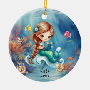 Personlig Cute Sjöjungfru Ocean Photo Julgransprydnad Keramik