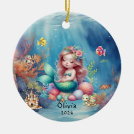 Personlig Cute Sjöjungfru Ocean Photo under Sea Julgransprydnad Keramik
