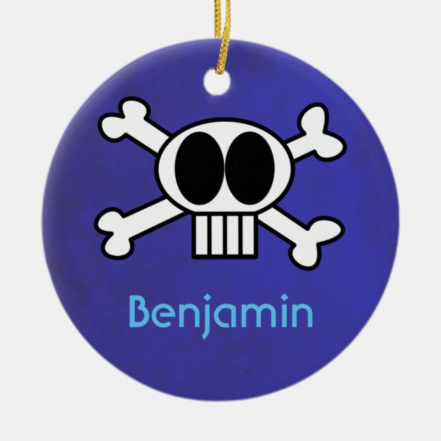 Personlig Cute Skull och Crossbone Julgransprydnad Keramik (Framsidan)