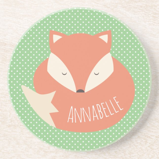 Personlig Cute Sleeping Fox och Polka Dot Underlägg (Framsidan)