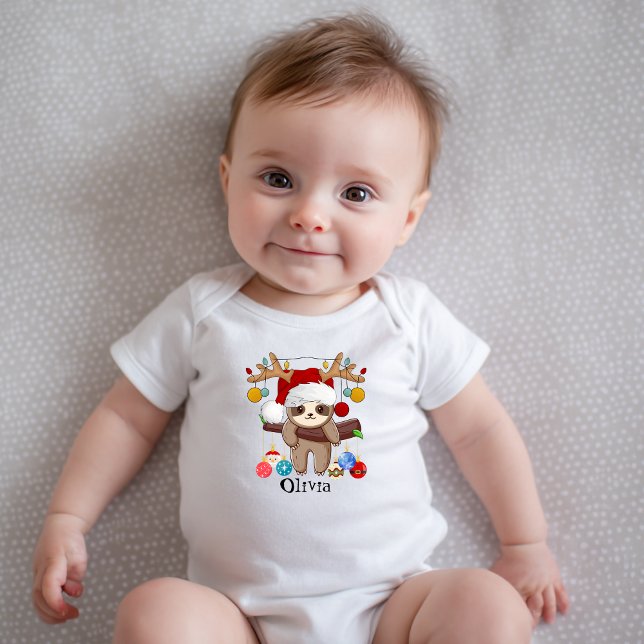 Personlig Cute Sloth,Santa Hat,Jul Bollar T Shirt (Skapare uppladdad)