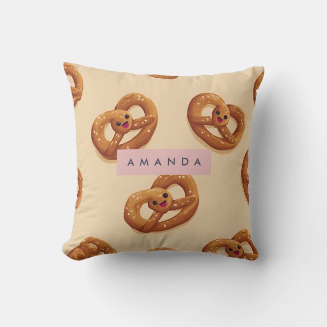 Personlig Cute Smiling Pretzel Mönster Kudde (Framsida)