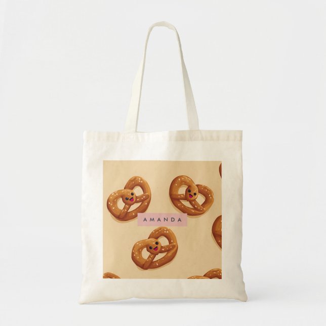 Personlig Cute Smiling Pretzel Mönster Tygkasse (Framsidan)