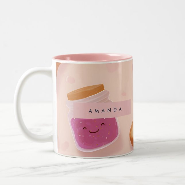 Personlig Cute Smiling Toast och Sylt Mönster Två-Tonad Mugg (Vänster)
