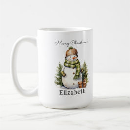 Personlig Cute Snögubbe Watercolor-jul Kaffemugg