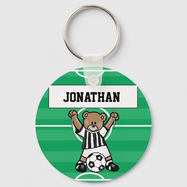 Personlig Cute Soccer Bear Party favors Nyckelring (Framsida)