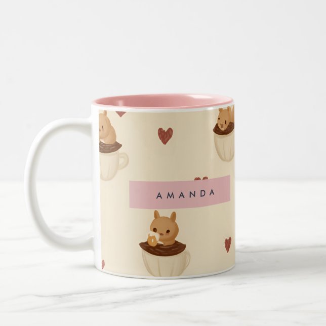 Personlig Cute Squirrel i Kaffe Kopp Mönster (Vänster)