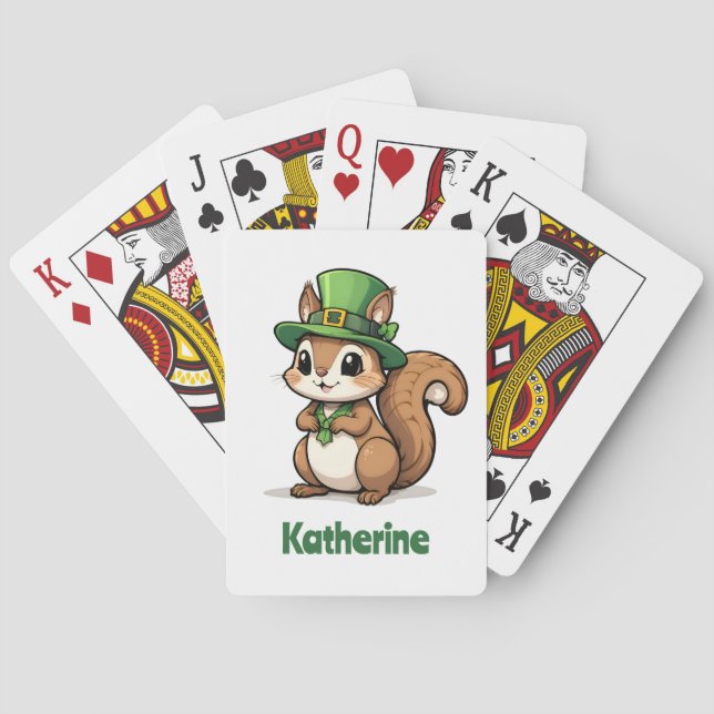 Personlig Cute St. Patrick's Day Squirrel Casinokort (Baksidan)
