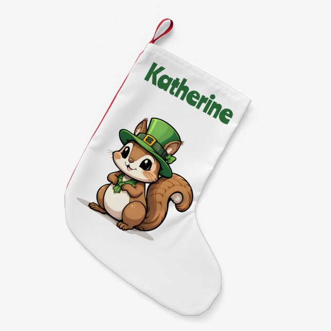 Personlig Cute St. Patrick's Day Squirrel Liten Julstrumpa (Framsidan (Hängande))