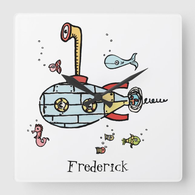 Personlig Cute Subsea Nautical under Vatten Fyrkantig Klocka (Framsida)