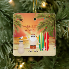 Personlig Cute Surfing Santa Beach-jul Julgransprydnad Keramik