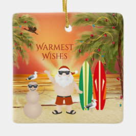 Personlig Cute Surfing Santa Beach-jul Julgransprydnad Keramik