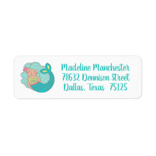 Personlig Cute Teal Sjöjungfru Returadress Etikett