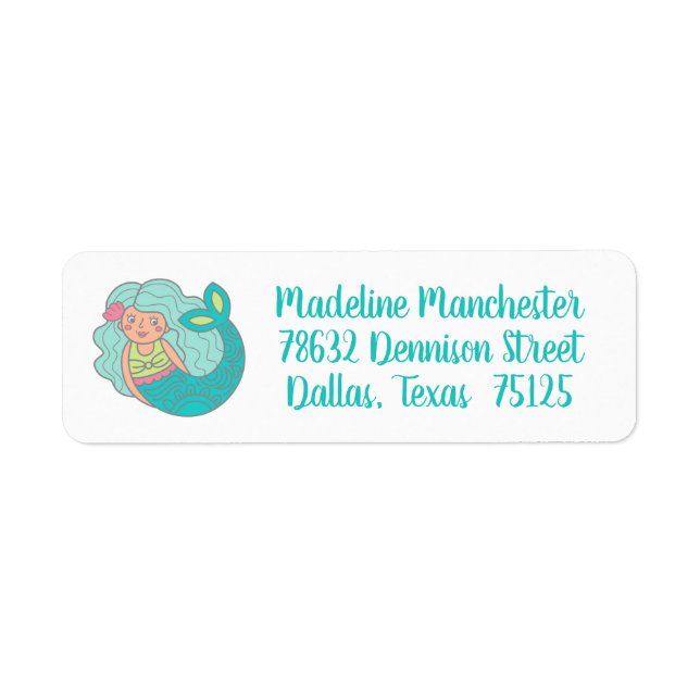 Personlig Cute Teal Sjöjungfru Returadress Returadress Etikett (Framsidan)