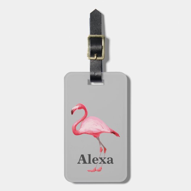 Personlig Cute Tropical Bird Flamingo Bagagebricka (Vertikal Framsida)