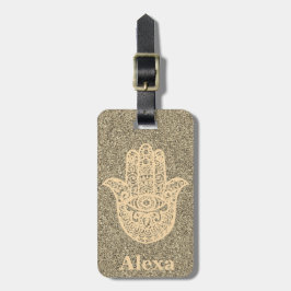 Personlig Cute turhamsa hand glitter guld Bagagebricka