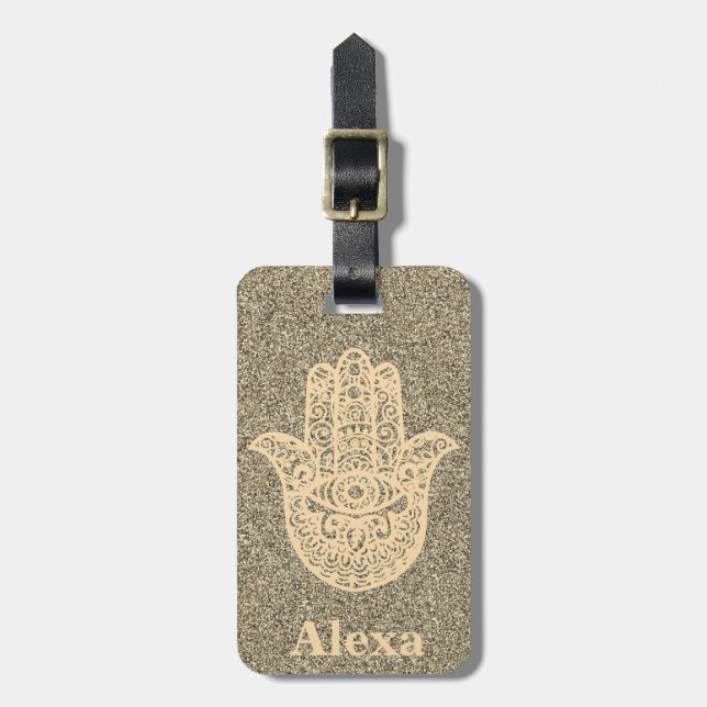Personlig Cute turhamsa hand glitter guld Bagagebricka (Vertikal Framsida)