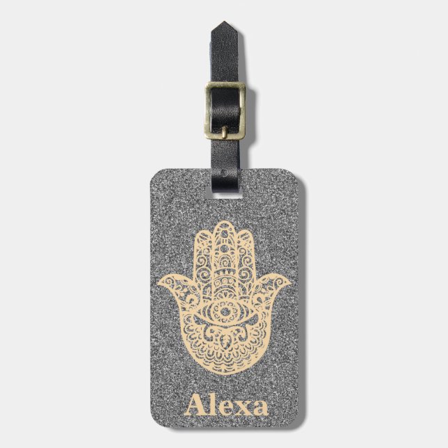 Personlig Cute turhamsa hand glitter silver Bagagebricka (Vertikal Framsida)