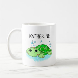 Personlig Cute Turtle Tecknad Namn Kaffemugg