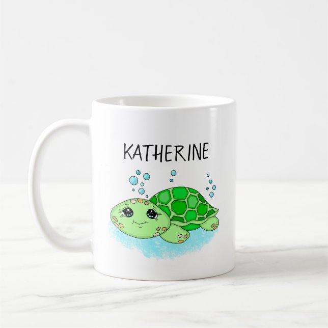 Personlig Cute Turtle Tecknad Namn Kaffemugg (Vänster)