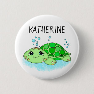 Personlig Cute Turtle Tecknad Namn Knapp