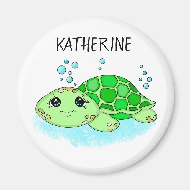 Personlig Cute Turtle Tecknad Namn Magnet (Framsidan)