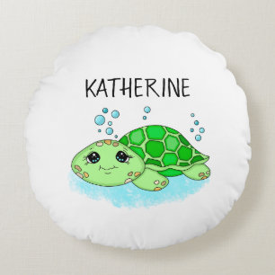 Personlig Cute Turtle Tecknad Namn Rund Kudde