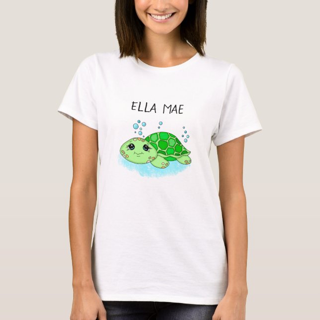 Personlig Cute Turtle Tecknad Namn T Shirt (Framsida)